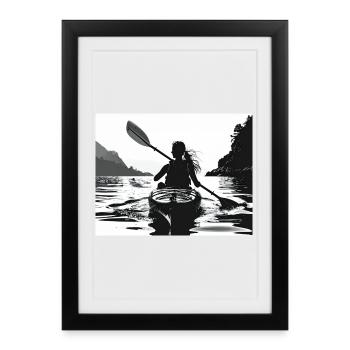 Black and White Waterfront Kayaking Adventure - Framed poster (27 × 37 cm) - black - Front