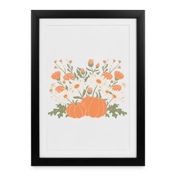 Fleurs automnales et citrouilles Illustration - Affiche encadrée (27 × 37 cm) - noir - Devant