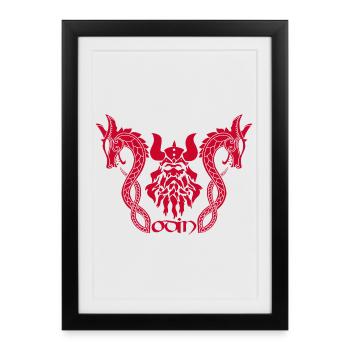 Norse god Odin and red dragons - Framed poster (27 × 37 cm) - black - Front