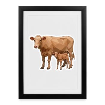 Vache et veau – L’art polygonal dans le style moderne - Affiche encadrée (27 × 37 cm) - noir - Devant