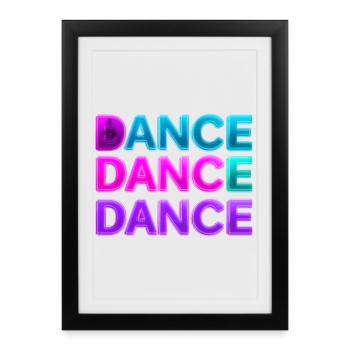 DANCE DANCE DANCE – Neon 80s with speakers - Framed poster (27 × 37 cm) - black - Front