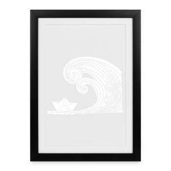 Paper Boat and White Ocean - Framed poster (27 × 37 cm) - black - Front
