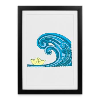 Bateau en papier et océan - Affiche encadrée (27 × 37 cm) - noir - Devant