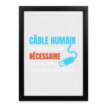 Human Cable Social Recharge humor - Framed poster (27 × 37 cm) - black - Front