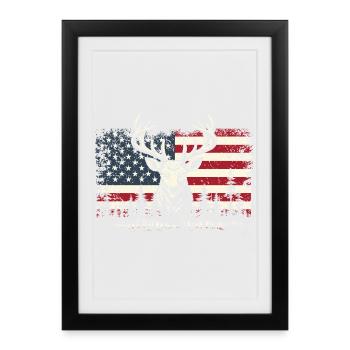 Deer With US Flag Outdoor Hunting Pride - Framed poster (27 × 37 cm) - black - Front