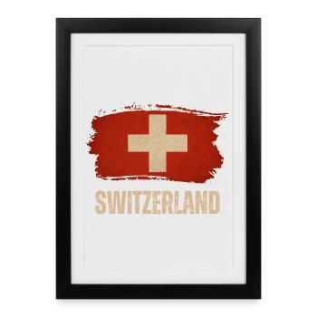 Drapeau grunge de la Suisse, fierté suisse - Affiche encadrée (27 × 37 cm) - noir - Devant