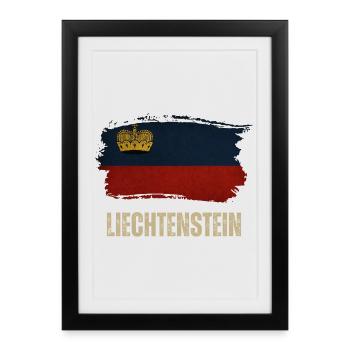Drapeau grunge du Liechtenstein, j’adore le Liechtenstein - Affiche encadrée (27 × 37 cm) - noir - Devant