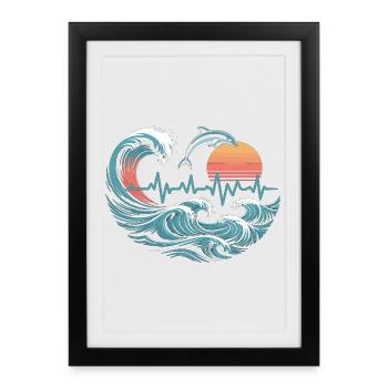 Ocean Heartbeat – Vagues et Dauphin - Affiche encadrée (27 × 37 cm) - noir - Devant