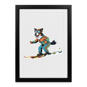 Skiing Dog Winter Sports Funny Slope Hero - Framed poster (27 × 37 cm) - black - Front