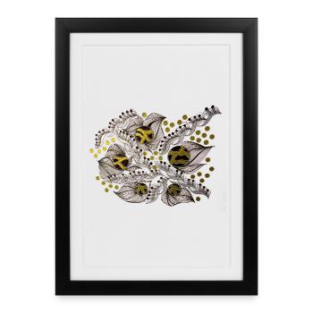 Leaf Lines Pattern with Gold Dots - Framed poster (27 × 37 cm) - black - Front