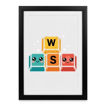 WASD Keys Cadeau Gamer Drôle - Affiche encadrée (27 × 37 cm) - noir - Devant