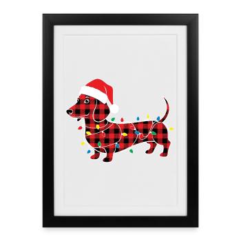 Chien Teckel Noël Plaid Rouge Carreaux - Affiche encadrée (27 × 37 cm) - noir - Devant