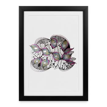 Peacock Feather Doodle Pattern - Framed poster (27 × 37 cm) - black - Front