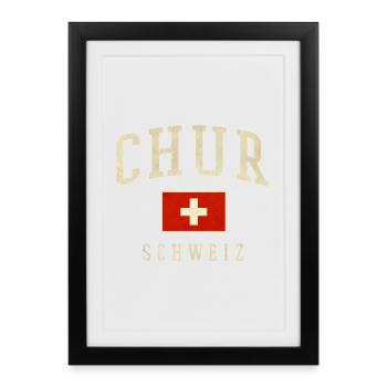 Chur Switzerland Vintage Flag Print - Framed poster (27 × 37 cm) - black - Front