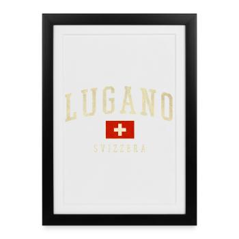 Emblème vintage de Lugano Suisse - Affiche encadrée (27 × 37 cm) - noir - Devant