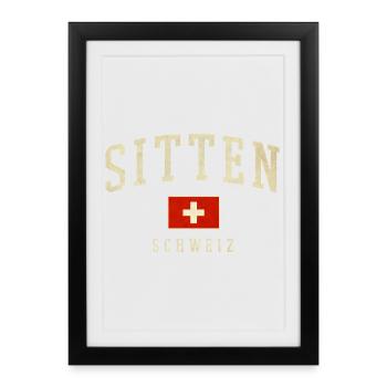 Sion Suisse – motif de drapeau avec fierté locale - Affiche encadrée (27 × 37 cm) - noir - Devant