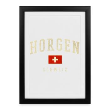 Horgen Suisse Style Drapeau Vintage - Affiche encadrée (27 × 37 cm) - noir - Devant