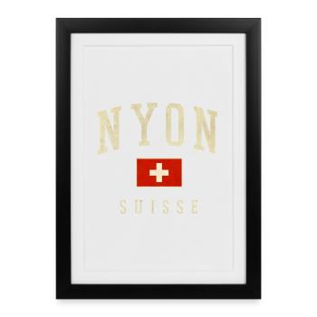 Nyon Suisse Vintage Drapeau suisse - Affiche encadrée (27 × 37 cm) - noir - Devant
