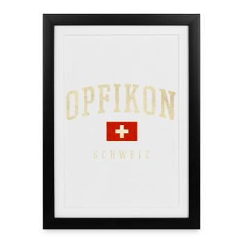Opfikon Suisse Drapeau Vintage - Affiche encadrée (27 × 37 cm) - noir - Devant