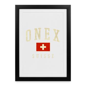 ONEX Suisse Design - Drapeau suisse - Affiche encadrée (27 × 37 cm) - noir - Devant