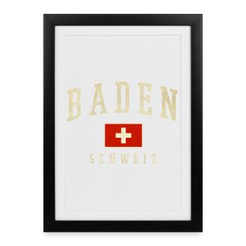 Emblème vintage de Bade en Suisse - Affiche encadrée (27 × 37 cm) - noir - Devant