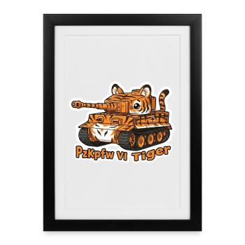 Cute Tiger Tank – Funny PzKpfw VI Tiger Cartoon St - Framed poster (27 × 37 cm) - black - Front