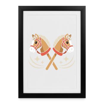 Dessin animé Crossing Play Horses - Affiche encadrée (27 × 37 cm) - noir - Devant