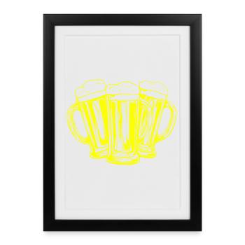 Toast aux verres à bière - Affiche encadrée (27 × 37 cm) - noir - Devant