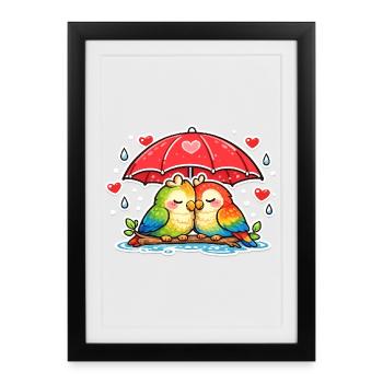 Quelques cœurs sous un parapluie - Affiche encadrée (27 × 37 cm) - noir - Devant