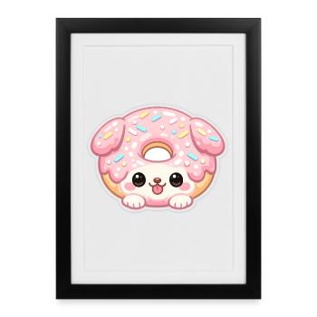 Kawaii Donut-Puppy Pink - Affiche encadrée (27 × 37 cm) - noir - Devant