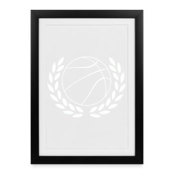 Basketball in Laurel Wreath Emblem - Framed poster (27 × 37 cm) - black - Front
