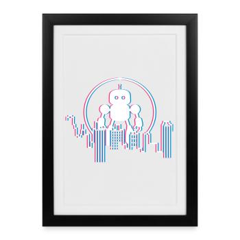Robot City Skyline – 3D Science-Fi Future Design - Affiche encadrée (27 × 37 cm) - noir - Devant