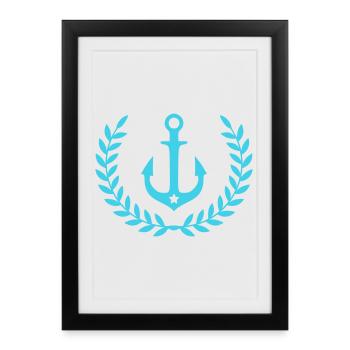 Emblème nautique de couronne d’ancre - Affiche encadrée (27 × 37 cm) - noir - Devant