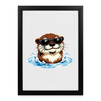 Cadeau de lunettes de soleil cool Otter Portrait - Affiche encadrée (27 × 37 cm) - noir - Devant