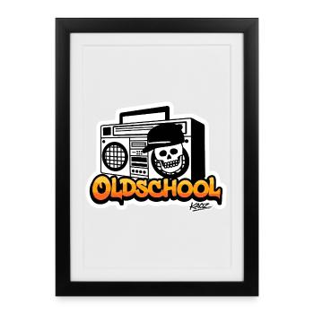 Graffiti de crâne à l’ancienne Boombox - Affiche encadrée (27 × 37 cm) - noir - Devant