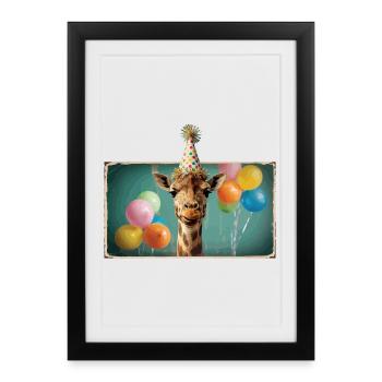 Fête Zoo Animaux Girafes Anniversaire du Zoo de la Jungle - Affiche encadrée (27 × 37 cm) - noir - Devant
