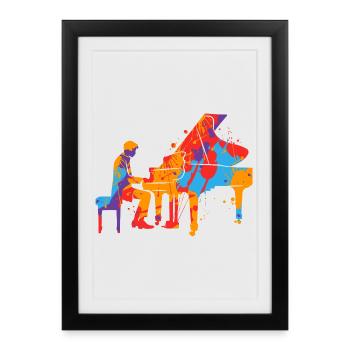 Piano Pianiste coloré Garçons Hommes Enfants Piano - Affiche encadrée (27 × 37 cm) - noir - Devant