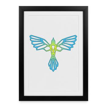 L'envol de l'oiseau bleu et jaune - Affiche encadrée (27 × 37 cm) - noir - Devant