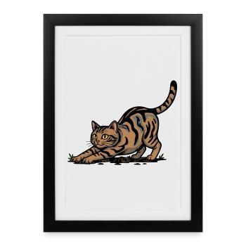 Brown Tabby Cat Stretching Dynamic Portrait - Framed poster (27 × 37 cm) - black - Front