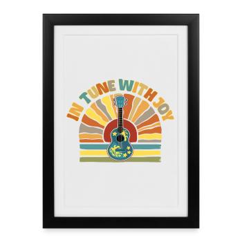 En harmonie avec Joy - Retro Sunset et Ukulélé - Affiche encadrée (27 × 37 cm) - noir - Devant