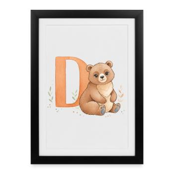 Watercolor Bear with Letter D Alphabet Illustration - Framed poster (27 × 37 cm) - black - Front