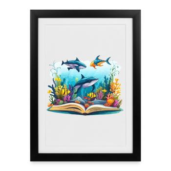 Unterwasserbuchwelt: Meeresabenteuer - Gerahmtes Poster (27 × 37 cm) - Schwarz - Vorne