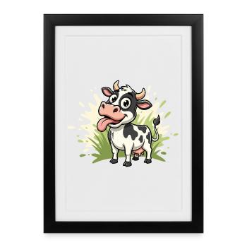 Cow cartoon on grass - Framed poster (27 × 37 cm) - black - Front