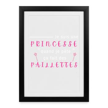 je suis une princesse je pète des paillettes  - Affiche encadrée (27 × 37 cm) - noir - Devant