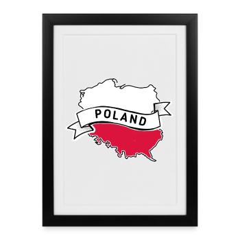 Drapeau polonais avec contour du pays - Affiche encadrée (27 × 37 cm) - noir - Devant