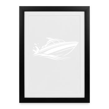 Minimalistische Motorboot Surfen Sommer Wasser  - Gerahmtes Poster (27 × 37 cm) - Schwarz - Vorne