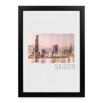 Saïgon Hô Chi Minh-Ville HCMC au Vietnam Souevnir - Affiche encadrée (27 × 37 cm) - noir - Devant