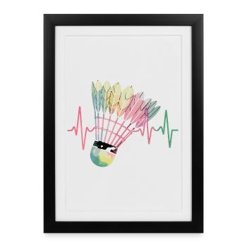 Badminton Heartbeat Colorful Shuttlecock Pulse For - Framed poster (27 × 37 cm) - black - Front