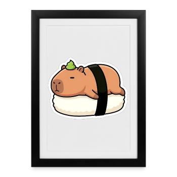 Capybara Sushi Stickers – Kawaii, Cute & Cute - Framed poster (27 × 37 cm) - black - Front