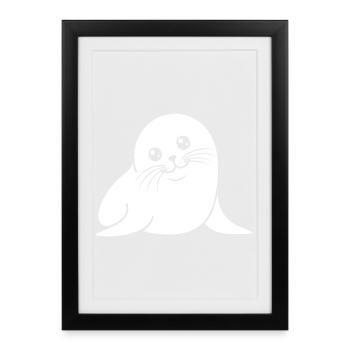 Silhouette de bébé phoque Motif d’animal mignon - Affiche encadrée (27 × 37 cm) - noir - Devant
